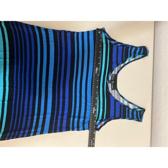 Ellen Parker Sz L Shades of Blue Horizontal Stripe Sleeveless Tank Dress - Picture 5 of 5